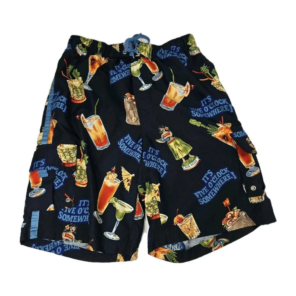 Big Dogs Blue Swim Trunks Board Short Men Size S It's 5 O'clock Somewhere Beer‎